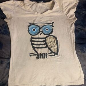 Kids Owl Graphic T-Shirt - Cream & Blue